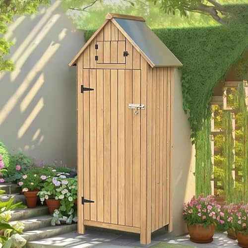 RWKLHV 物置 屋外 日焼け止めと雨対策 ベランダ収納 屋外収納ボックス 長い工具を収納可能 倉庫 小型 柔軟な調整 大型 収納ボックス ロック可能 ベランダ 収納 安定した耐荷重性(木の色)