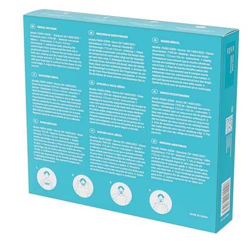 EUROPAPA® Weiss Medizinisch Type IIR Norm EN14683 TÜV CE zertifizierte Mundschutzmasken OP Masken 3-lagig Mundschutz Gesichtsmaske Einwegmaske BFE ≥ 98%, 1 Box (50 Stück)