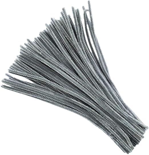 Image of 100Pcs Pipe Cleaners Craft Set | Chenille Stem Fuzzy Sticks DIY Craft Supplies for Art Projects Activities, Decorations, Flower Making, Modeling & Sculpting (Grey)