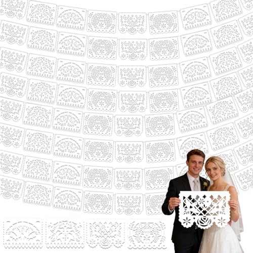 BiuBiubulu 6 Pack White Papel Picado Banners 108 Ft Mexican Party Decorations for Weddings Papel Picado Dia De Los Muertos Cinco De Mayo Decor Day of The Dead Decorations Fiesta Party Decoration Supplies