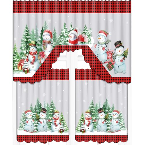Cortinas de Navidad de 3 piezas con cenefa de 60x36 pulgadas para vestir ventanas con estilo 2