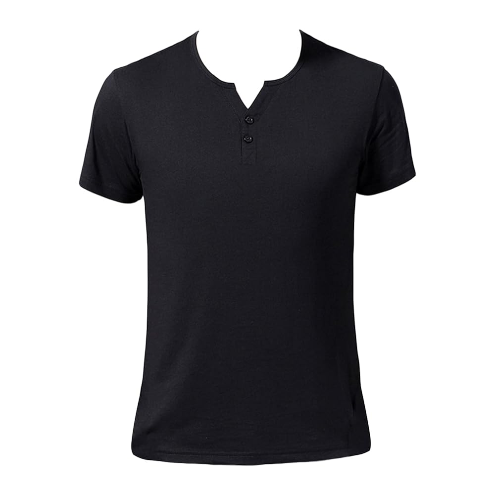 TBPR HENLEY NECK T-SHIRT 新品 Men's V-Neck Button T-Shirt Henley Solid Color Notch Neck