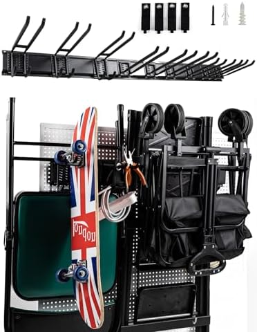 YOUNITA 96 Inch Wall Mount Garden Tool Organizer With 22 PCS Adjtable Garden Tool Hanger Rack For Garage Storage, Max Load 960lbs, Black Iron, 96 X 1 X 4 Inches - View #4