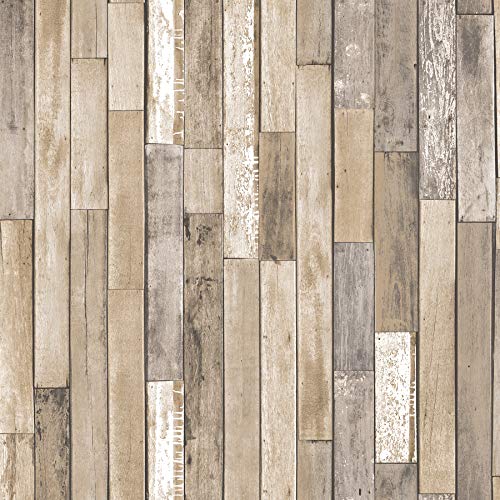 Brewster Home Fashions InHome NH3057: Weathered Plank Barn Peel & Stick Wallpaper, Brown