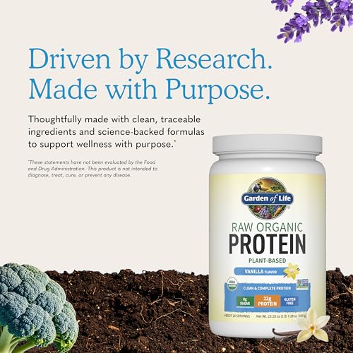 Image of Garden of Life Protein Powder, Vegan Protein Powder, BCAA, Probiotics & Digestive Enzymes, Gluten & Lactose Free, Vanilla, 1.5 LB