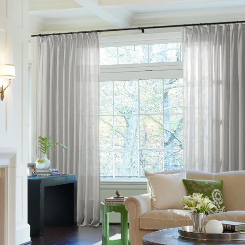 Image of TWOPAGES Light Grey Pinch Pleated Sheer Curtains, 100 inch W x 96 inch L, 2 Panels