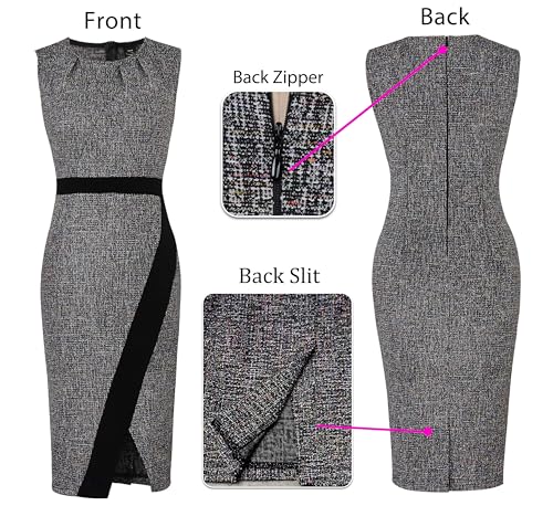 Image of VFSHOW Womens Pleated Crew Neck Front Split Work Business Office Party Bodycon Pencil Sheath Dress