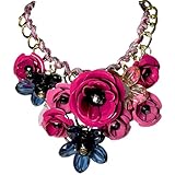 MMonesu Flower Bib Statement Necklace Chunky Flower Statement Necklace Drama Bib Collar Jewelry Set for Women Prom Party Jewelry (Rose red)