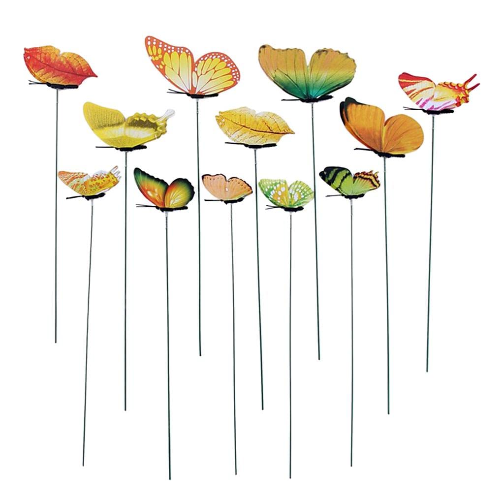 Fenteer 12pcs Colorful Butterfly Stakes Outdoor Yard Garden Flower Pot Decoration Craft,12pcs,Yellow — image 1