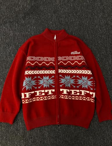 Men's Fall Vintage Geometric Zip Up Chunky Cable Knit Cardigan Sweater Long Sleeve Fair Isle Christmas Sweater2