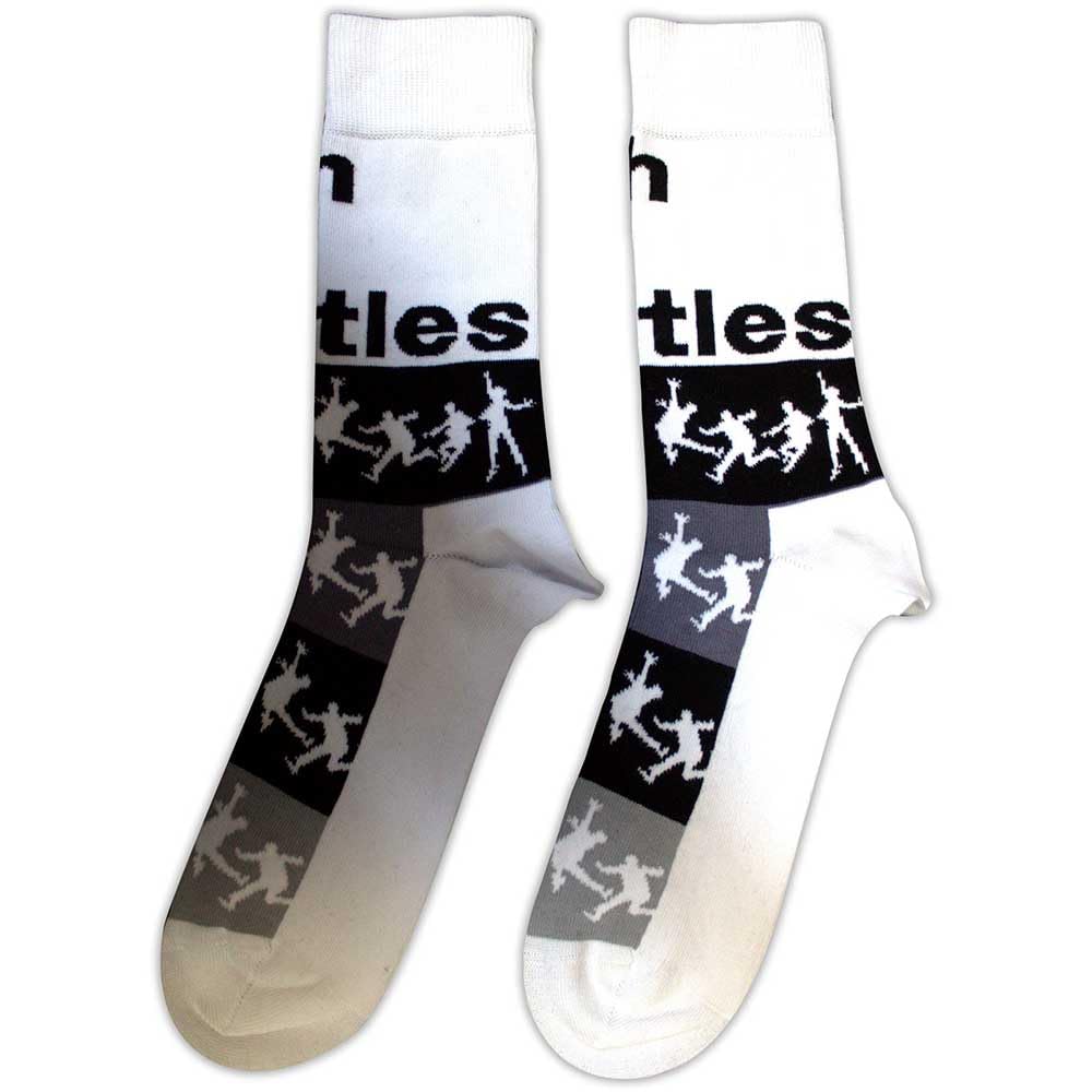 Rock Off Officially Licensed Products Men's White The Beatles With The Beatles Silhouette Stripes Ankle Socks One Size