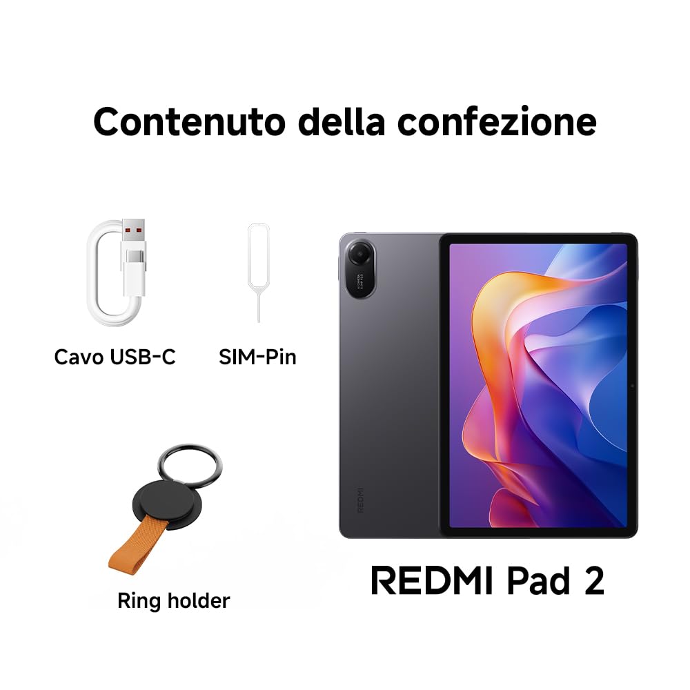 XIAOMI Redmi Pad 2, 8+256GB, Display 11" 2.5K ultra-definito, Batteria 9000mAh(typ), Processore Helio G100-Ultra, Quad speakers audio immersivo, Gray, Garanzia 2 anni (alimentatore non incluso)