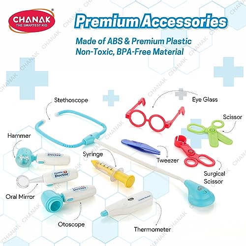 Image of Chanak Premium Doctor Set for Kids with LED Light Instruments, Pretend Play Doctor Set for Kids Above 3 Years, 10 Piece Doctor Kit for Boys & Girls, BIS Approved. (Blue)