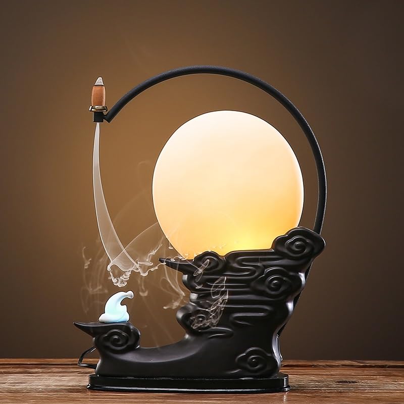 Portaincenso Coni Di Incenso Bruciatore di incenso in stile cinese, in ceramica a riflusso, for interni, con ornamenti a LED for aromaterapia. Bruciatore Di Incenso