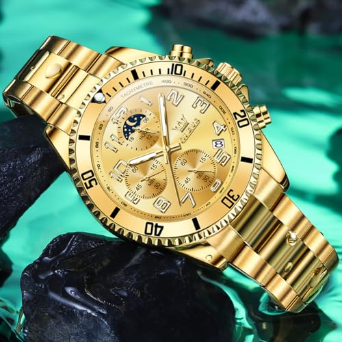 Image of OLEVS Watch Men Luxury Chronograph Stainless Steel Wrist Dress Waterproof Watch Quartz Analog Large Face Luminous