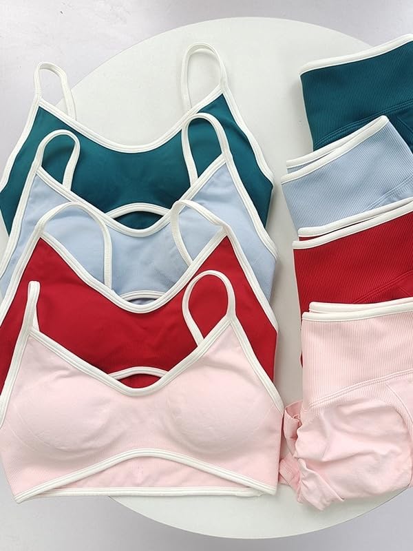 Womens Workout Sets 2 Piece Contrastline Sports Bra Seamless High Wait Butt Lifting Leggings Gym Yoga Outfits - Image 5