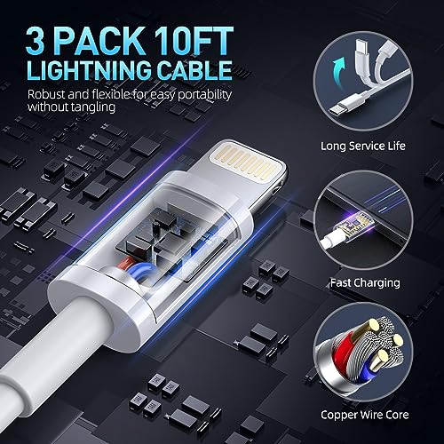 Fast Charger iPhone,iPhone Charger Fast Charging[Apple MFi Certified]3Pack Apple Charger USB C Wall Charging Block 10FT Long USB C to Lightning Cable Cord for iPhone14 Pro Max/13/12 Mini/11/XR/XS/X/SE - image 5