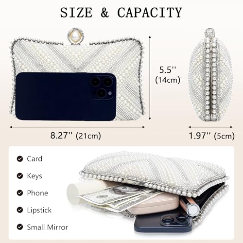 Image of Pearl Clutch Purse Women's Evening Handbags Luxury Beaded Bride Purse with Chain for Wedding Prom Cocktail Party
