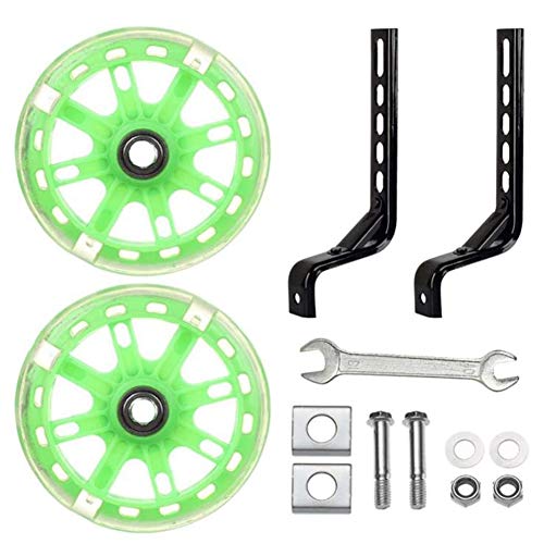 Lnfxkvva Ruedas de entrenamiento silenciosas para bicicleta de 12, 14, 16, 18, 20 pulgadas, estabilizador de bicicleta de una sola velocidad, color verde
