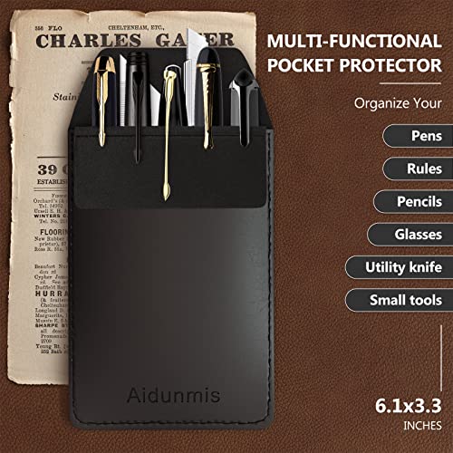 4 Pack Pocket Protector For Heavy Duty Shirts, Pu Leather Heavy Duty Pen Holder Pouch Holds Pens, Pointers, Cards Leather Pen Protect Holder For Lab Coats, Pocket Protectors For Pens And Pencils-Black #TOP3