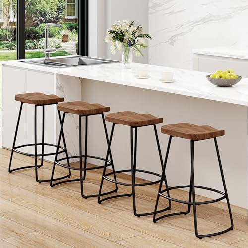 Image of Awonde 26 inch Backless Swivel Bar Stools Set of 4, Large Seat Counter Stools
