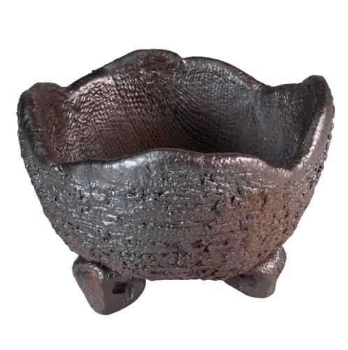 Wazakura Shigaraki Série Pot à bonsaï rustique en forme de demi-lune 100 mm Fabriqué au Japon Pot de fleurs décoratif en céramique pour le jardin Marron/gris