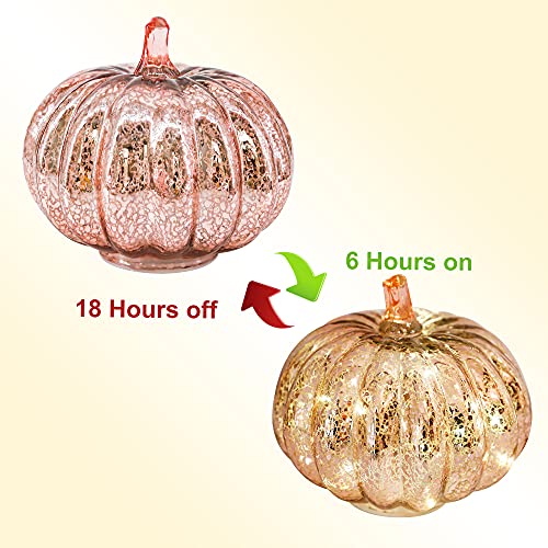 Image of Romingo Mercury Glass Pumpkin Light with Timer for Halloween Pumpkin Decorations Fall and Thanksgiving Decor,Rose Gold, 5.5 inches
