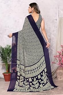 Yashika Women's Trendy Printed Georgette Color Saree with Blouse Material(AZ-YS-P1-USHA Navy) (AZ-YS-P1-USHA-P 02)