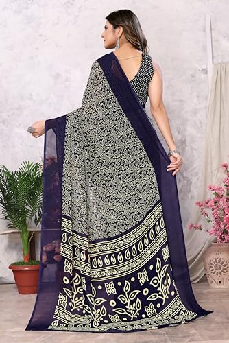 Yashika Women's Trendy Printed Georgette Color Saree with Blouse Material(AZ-YS-P1-USHA Navy) (AZ-YS-P1-USHA-P 02)
