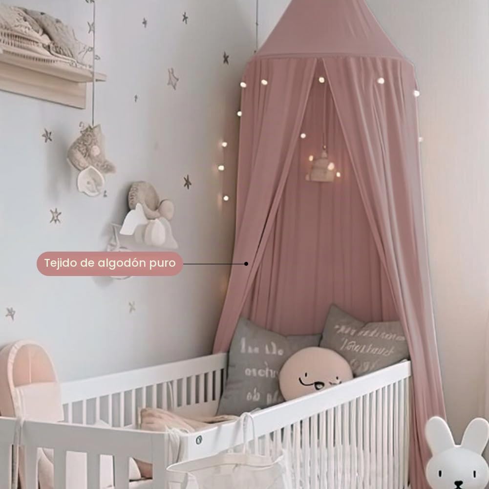 Aolso Dosel de Cama Infantil para Niñas Niños, 245 CM Habitación de Bebé con Tienda, Toldo para Cama de Redondo, Cuna con Cortina Colgante, Mosquitera, Algodón(Rojo Ladrillo)