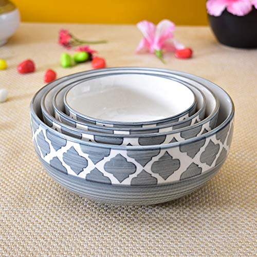 Image of Ceramic Mixing Bowl Set - 4 Pieces (1500ml, 800ml, 600ml, 400ml), Grey Umrao - Durable, Microwave & Dishwasher Safe - Ideal for Mixing, Serving & Storage