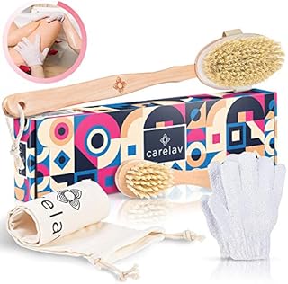 100% Vegan Dry Brushing Body Brush Set - Medium Bristles Dry Scrub Brushes for Face Exfoliating, Cleansing & Lymphatic Drainage, Premium Skin Beauty Brush with Handle + Face Brush + Shower Gloves