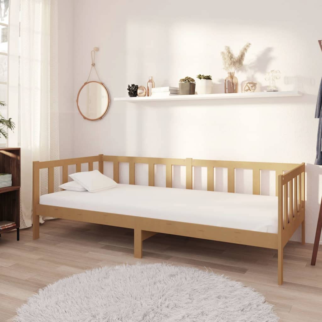 Cama supletoria, 90x200 cm, de pino macizo, marrón miel, con colchón de 18 cm, plegable, con funda lavable, sofá de madera resistente, para salón, dormitorio, oficina