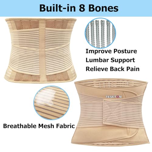 TESETON Back Brace for Men and Women, Back Support Belt Relief Lower Back Pain Herniated Disc, Sciatica, Scoliosis, Breathable Mesh, Lumbar Support Belt, Back Brace for Lifting at Work 02 Beige-M