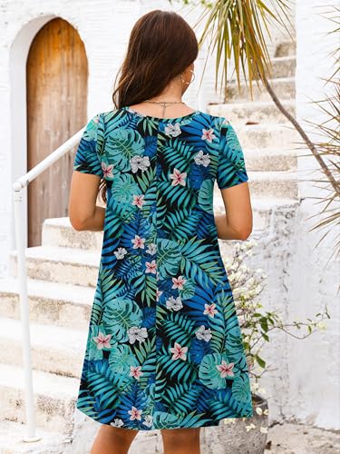 Image of Heymoments Women's Short Sleeve Crewneck Sundress Summer Casual A-Line Beach Dress with Pockets S-2XL