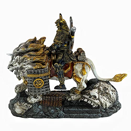 Estatua de samurái y león blanco en resina para decoración miniatura 3