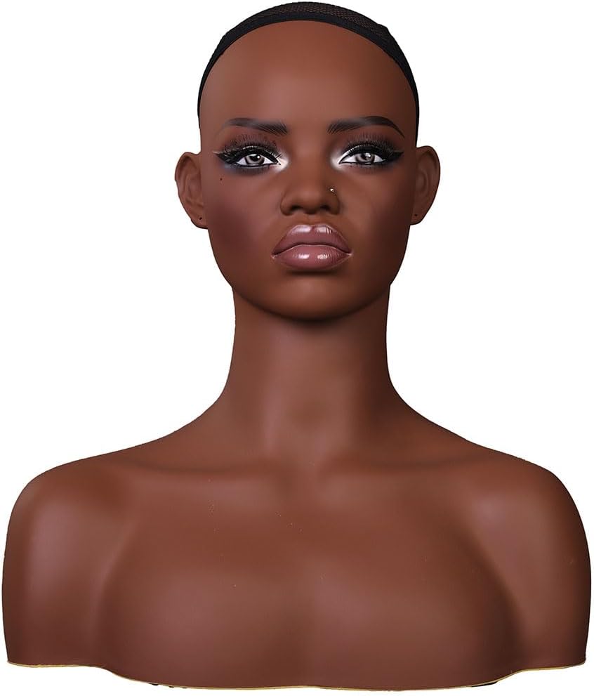 Realistic Female Mannequin Head with Shoulders Manikin Wig Head Stands for Wigs Displaying Make Up Head