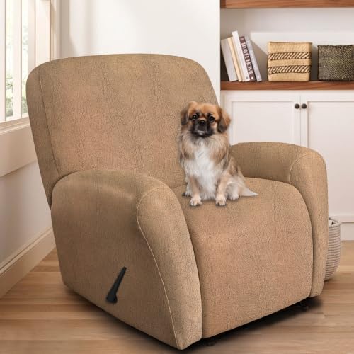Image of ANARACHON Leather Like Recliner Chair Covers Heavy Duty, 4 Pieces Recliner Cover for Recliner Chair, Leather Cover for Recliner slipcovers Washable for Pets (256Brown)
