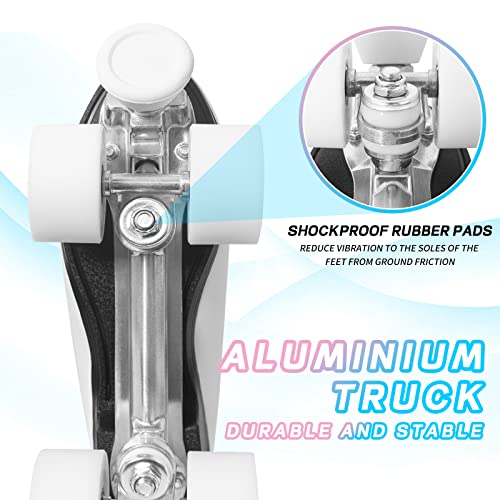Image of Nattork Roller Skates for Women, PU Leather High-top Quad Skates for Beginner, Indoor Outdoor Double-Row Skates for Adults - White