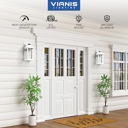 Image of VIANIS Large Adjustable Sensitivity Motion Sensor Exterior Porch Lights | Durable Anti-Rust Aluminum, Dimmable, White Dusk to Dawn Outdoor Lighting, Waterproof Front Porch Light for Garage Front Door