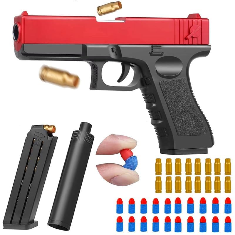 MOROVIK Soft Rubber Foam Bullet Gun Toy for Kids | Realistic Pistol with Pull-Back Slide & Jump-Out Shells (Red) (B0DF4ZGJVQ) Amazon Price History, Amazon Price Tracker