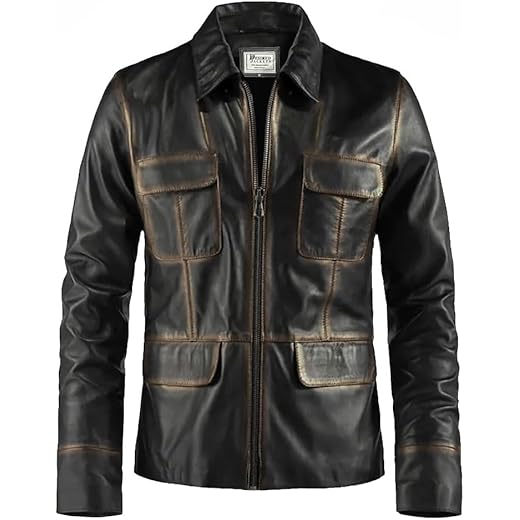 Jaqueta masculina de couro legítimo com quatro bolsos, casual, blazers, couro de cordeiro verdadeiro, para homens, Preto envelhecido, G