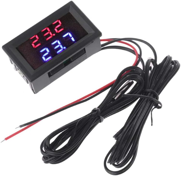 siwetg Digital Thermometer Dual Screen Temperature Sensor Tester Red + Blue Waterproof Metal Probe NTC
