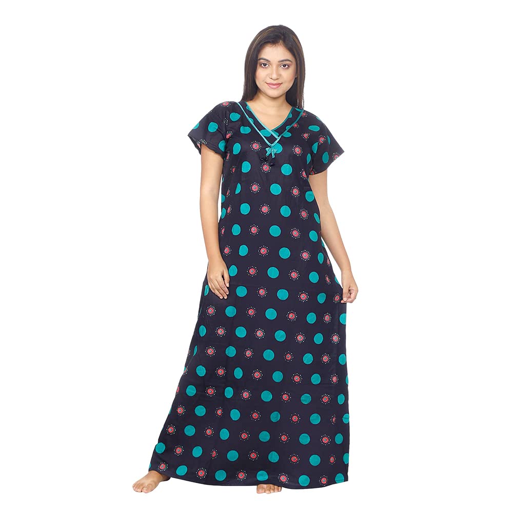 final choice Womens Cotton Blend Printed Maxi Nighty/Night Dress (Blue, Free) (23010)