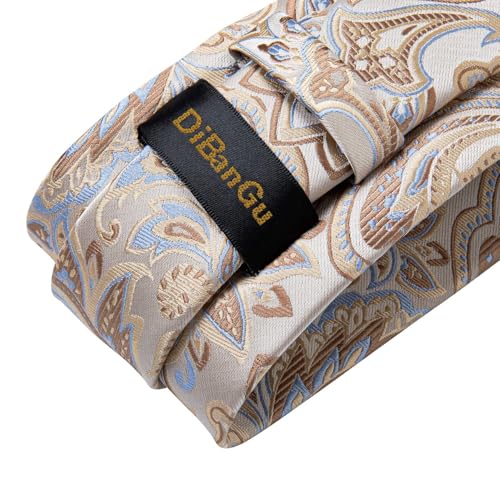 Image of DiBanGu Extra Long Tie for Men 63 inch XL Silk Necktie Set | Pocket Square and Cufflinks, Big and Tall, Jacquard Woven, Gift Box, Paisley /Plaid /Solid /Striped, for Weddinng Party Business