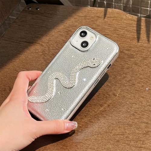 Coque iPhone 14 Antichoc avec Strass Serpent et Placage Laser en Cuir