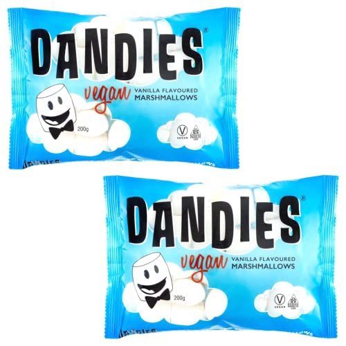 Dandies Light and Fluffy Vegan Marshmallows | Perfect for Barbeque | Bonfire | Roast | Toasting | Smores or Just Snacking | American Style | Suitable For Vegetarian | Gelatine Free | 200g | Pack of 2