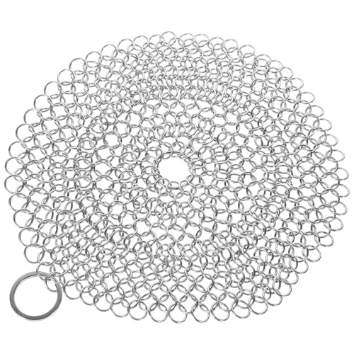 INOOMP Cast Iron Cleaner: 7inch Stainless Steel Skillet Cleaner Chain Scrubber Scraper Barbecue Grill Cleaner Mail Link Scrub for Pans BBQ Grills Griddles Pot Cookware Cleaning