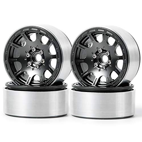 Que-T 2.2" RC Rock Crawler Metal Alloy Beadlock Wheel Rims for 1/10 Axial Wraith D90 (Titanium)