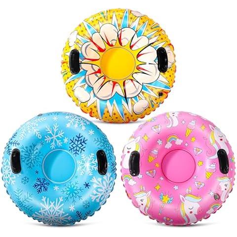 Fingertip WD 3 Pack Snow Tube, 36 Inch Inflatable Snow Sleds for Kids Adults, Thickened Heavy Duty with Handles Foldable for Christmas Boys Girls Kids Gifts Winter Outdoor Sports Snow Toys Cover